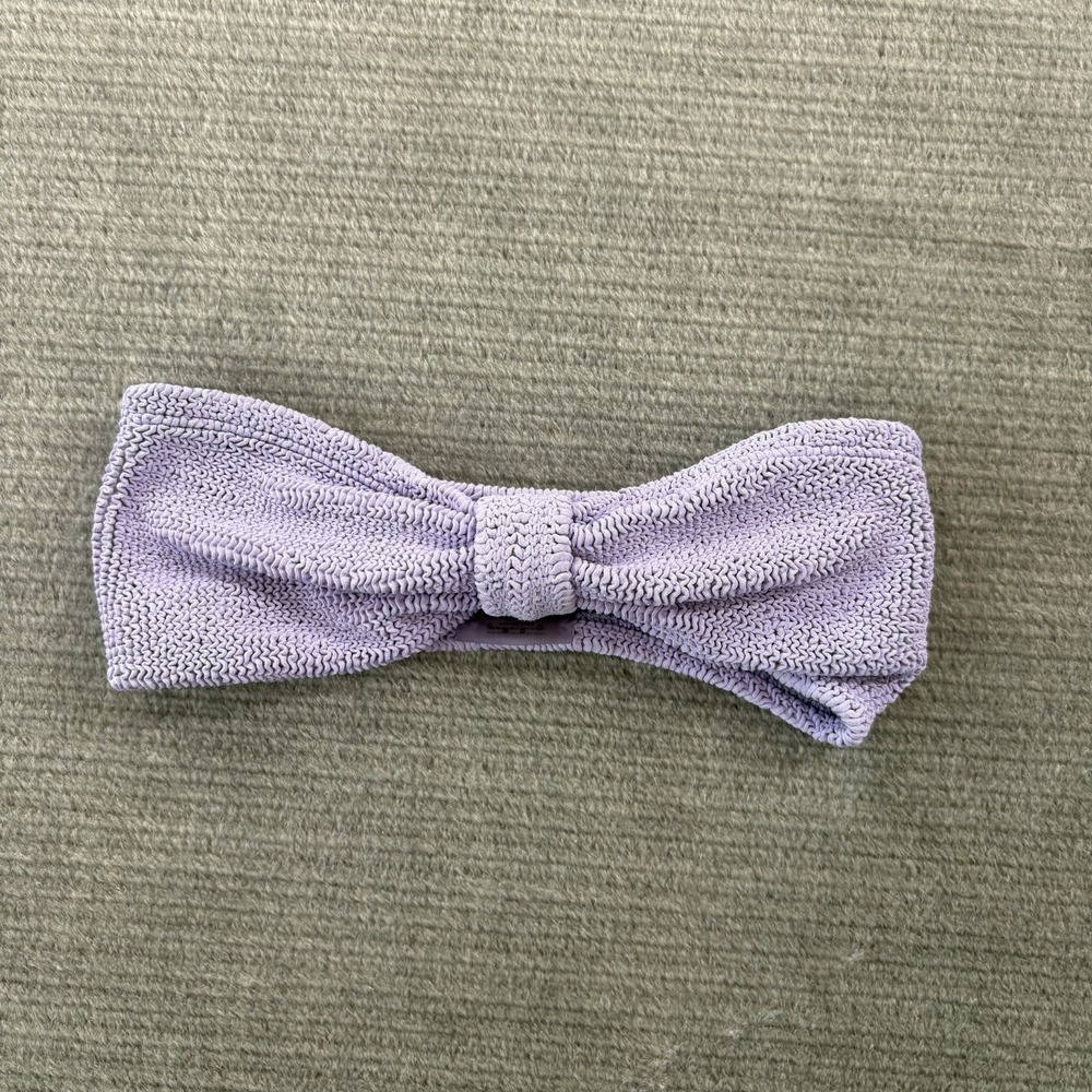 Hunza G Lavender Knit Bow Strapless Top One Size Swim Accent Scrunch Crinkle